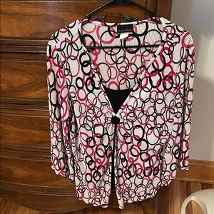Brittany Black White Top with Pink and Black Circle Design